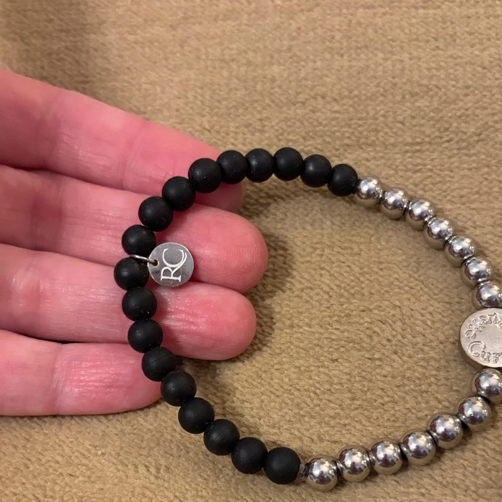 Rustic Cuff Black and Silver Beaded Bracelet with Logo Charm - Picture 6 of 6